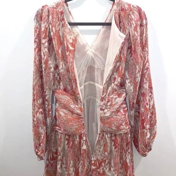 ASTR V-Neck Plisse Wrap Mini Dress Size Small in Coral Floral NWT - Picture 6 of 9